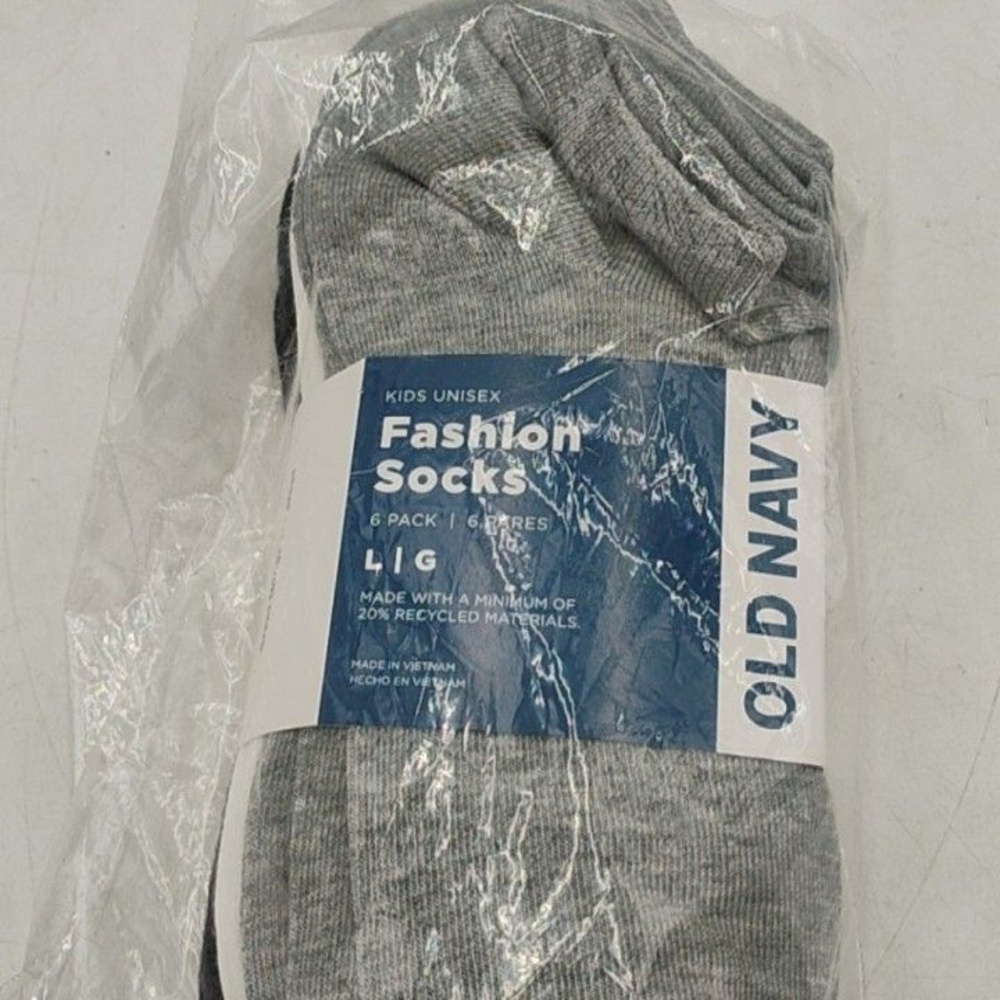 Old Navy Socks Kids Large Gray Crew Fashion Unisex New 6 Pack Casual Everyday